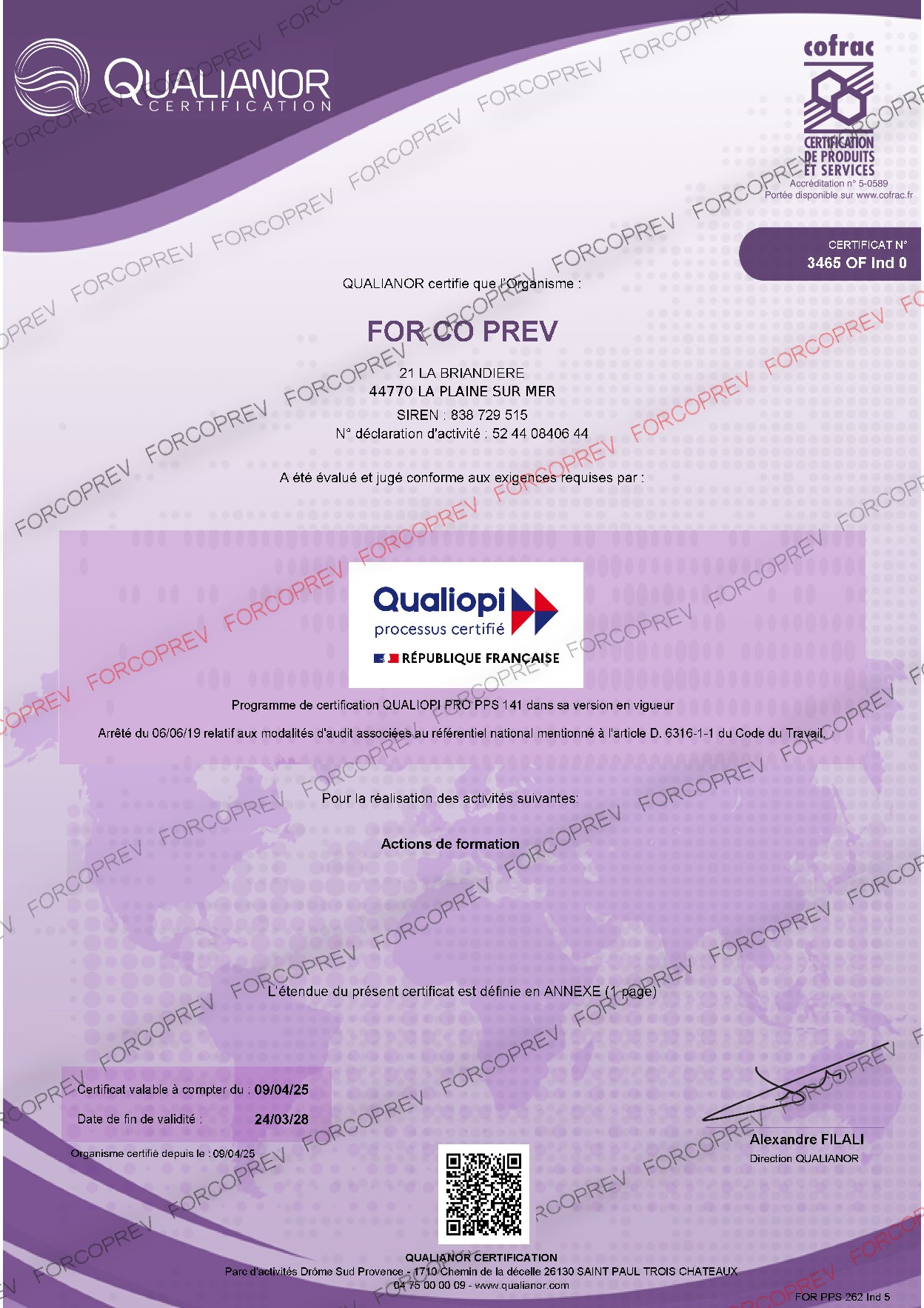 Certificat Qualiopi Forcoprev